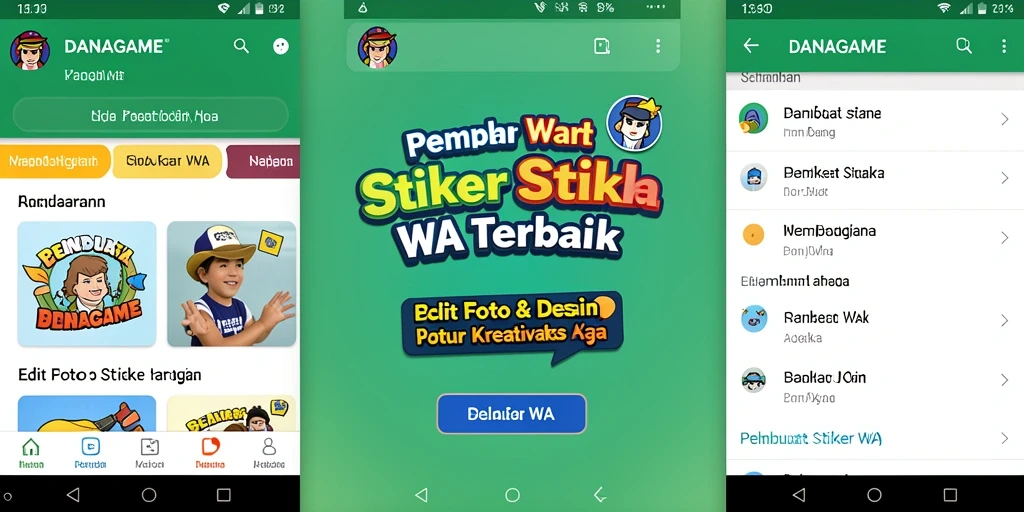Tampilan antarmuka DANAGAME saat membuat stiker WA yang unik.
