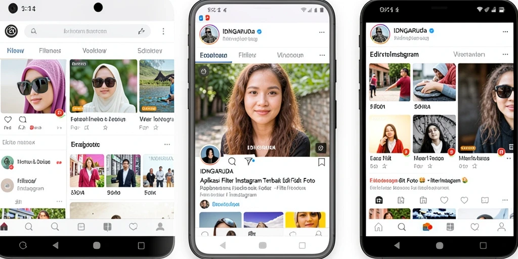 Tampilan antarmuka IDNGARUDA dengan pilihan filter Instagram.