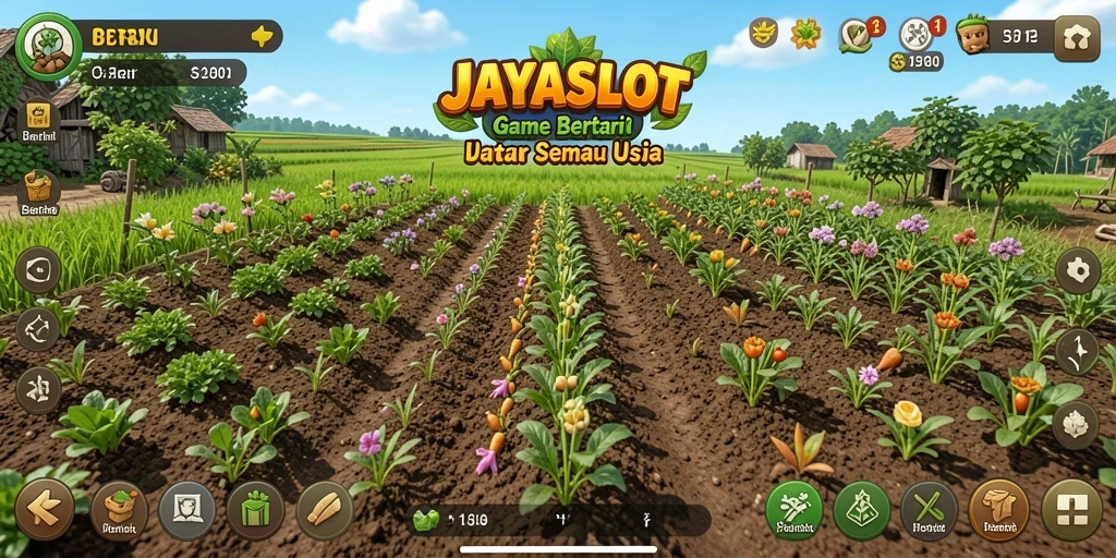 Antarmuka JAYASLOT yang menampilkan ladang bercocok tanam.
